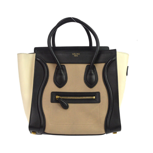 Celine Tricolor Luggage Leather, Beige, Leather, Handbag