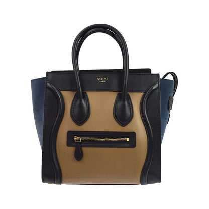 Celine Tricolor Luggage Leather, Beige, Leather, Handbag