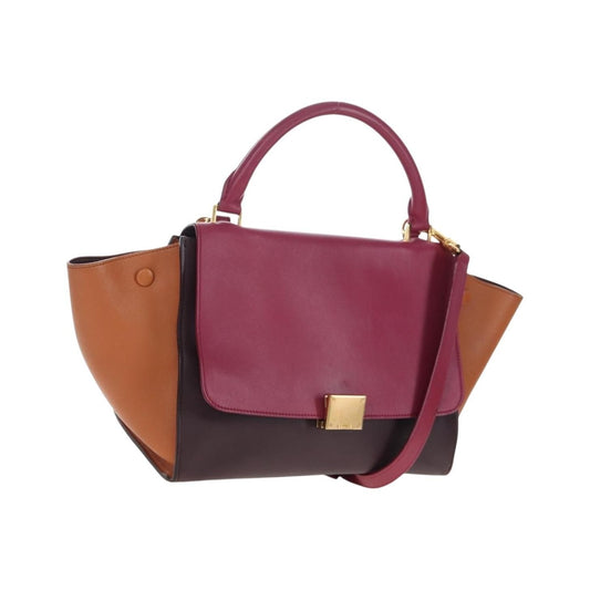 Celine Tricolor Trapeze Leather, Burgundy, Leather, Handbag