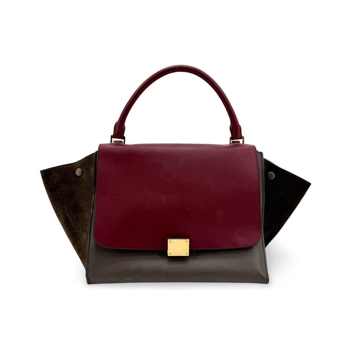 Celine Tricolor Trapeze Leather, Brown, Leather, Handbag