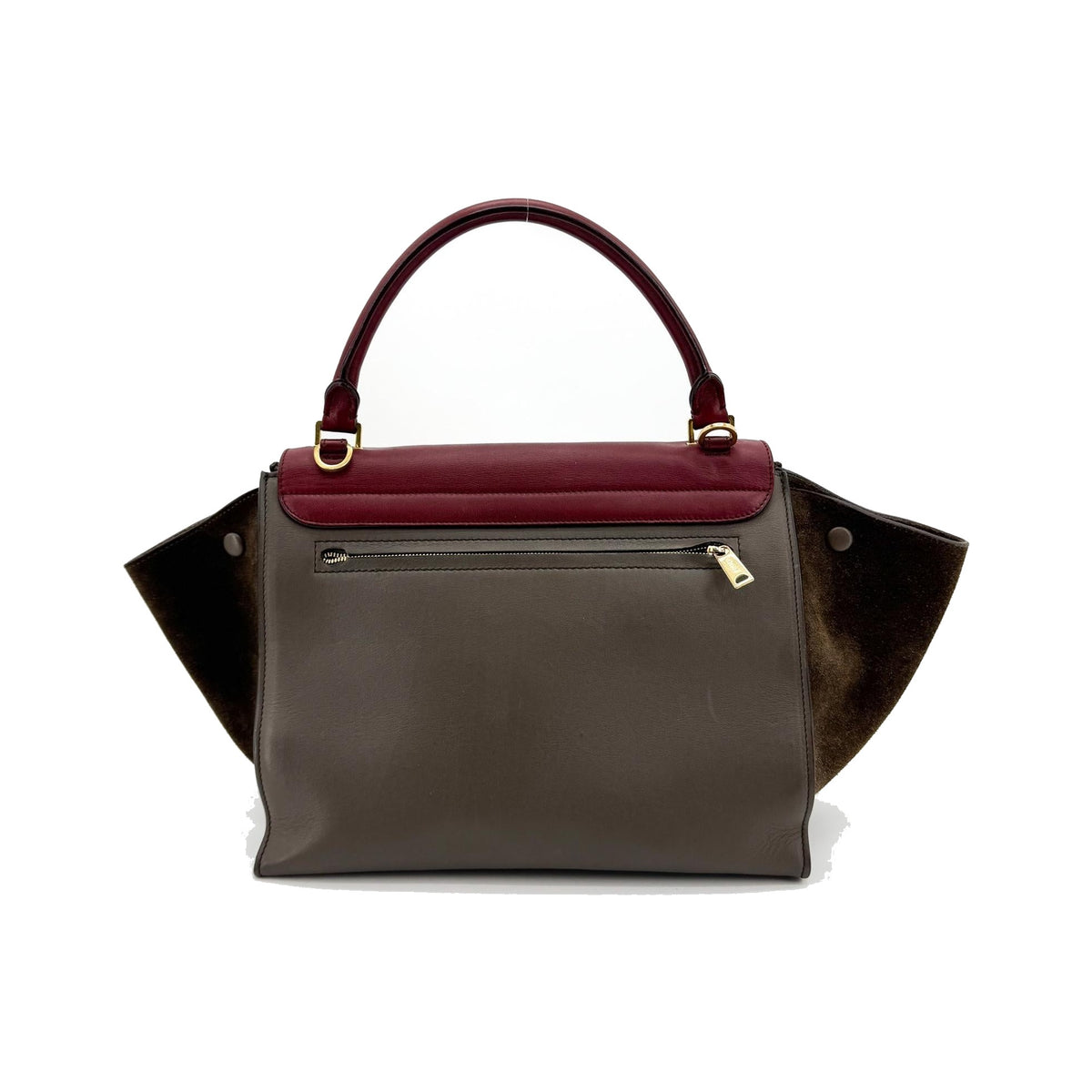 Celine Tricolor Trapeze Leather, Brown, Leather, Handbag