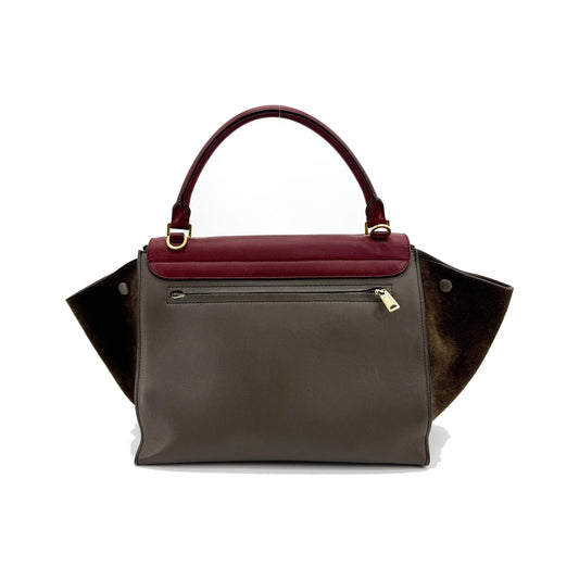 Celine Tricolor Trapeze Leather, Brown, Leather, Handbag