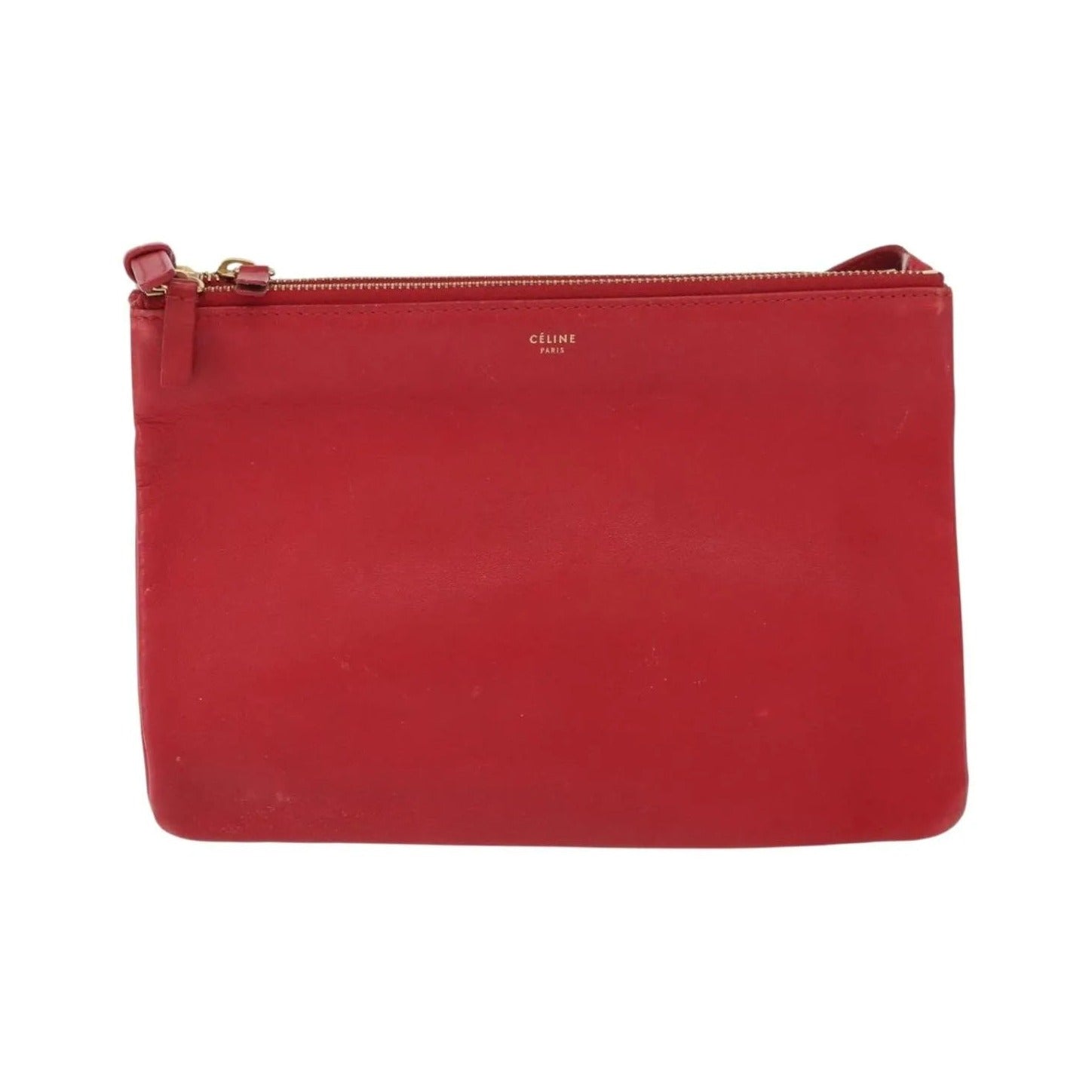 Celine Trio Leather, Red, Leather, Shoulder Bag