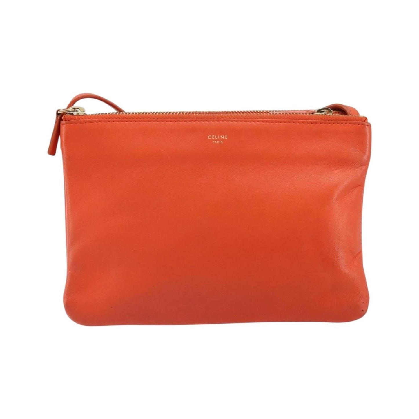 Celine Trio Leather, Orange, Leather, Shoulder Bag