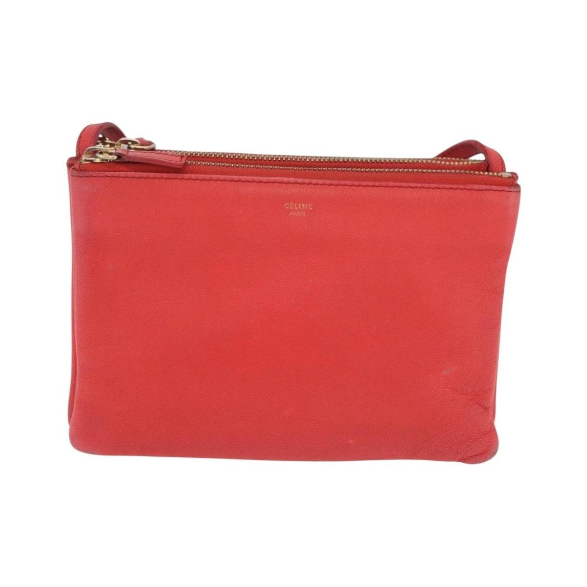 Celine Trio Leather, Red, Leather, Crossbody Bag