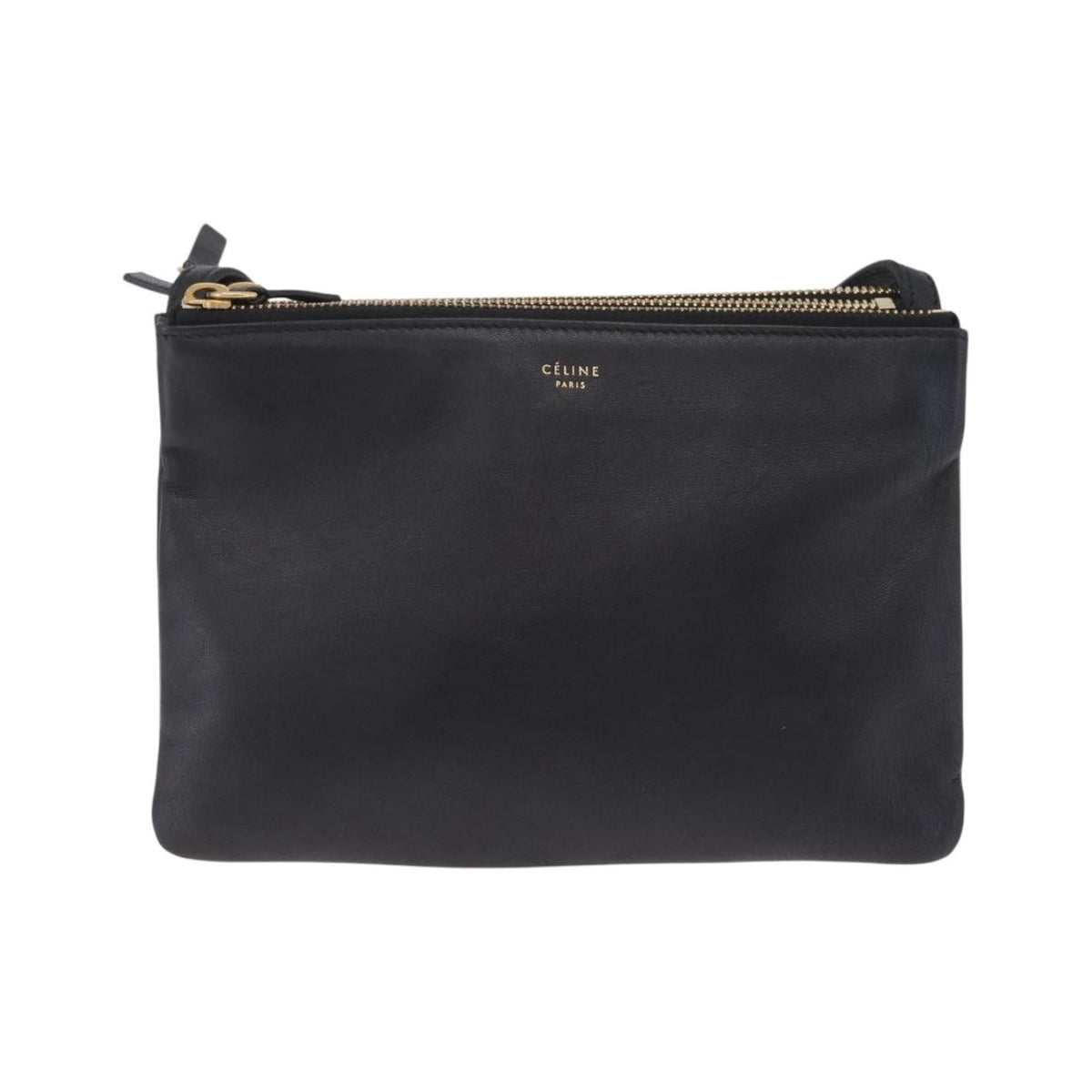 Celine Trio Leather, Black, Leather, Crossbody Bag