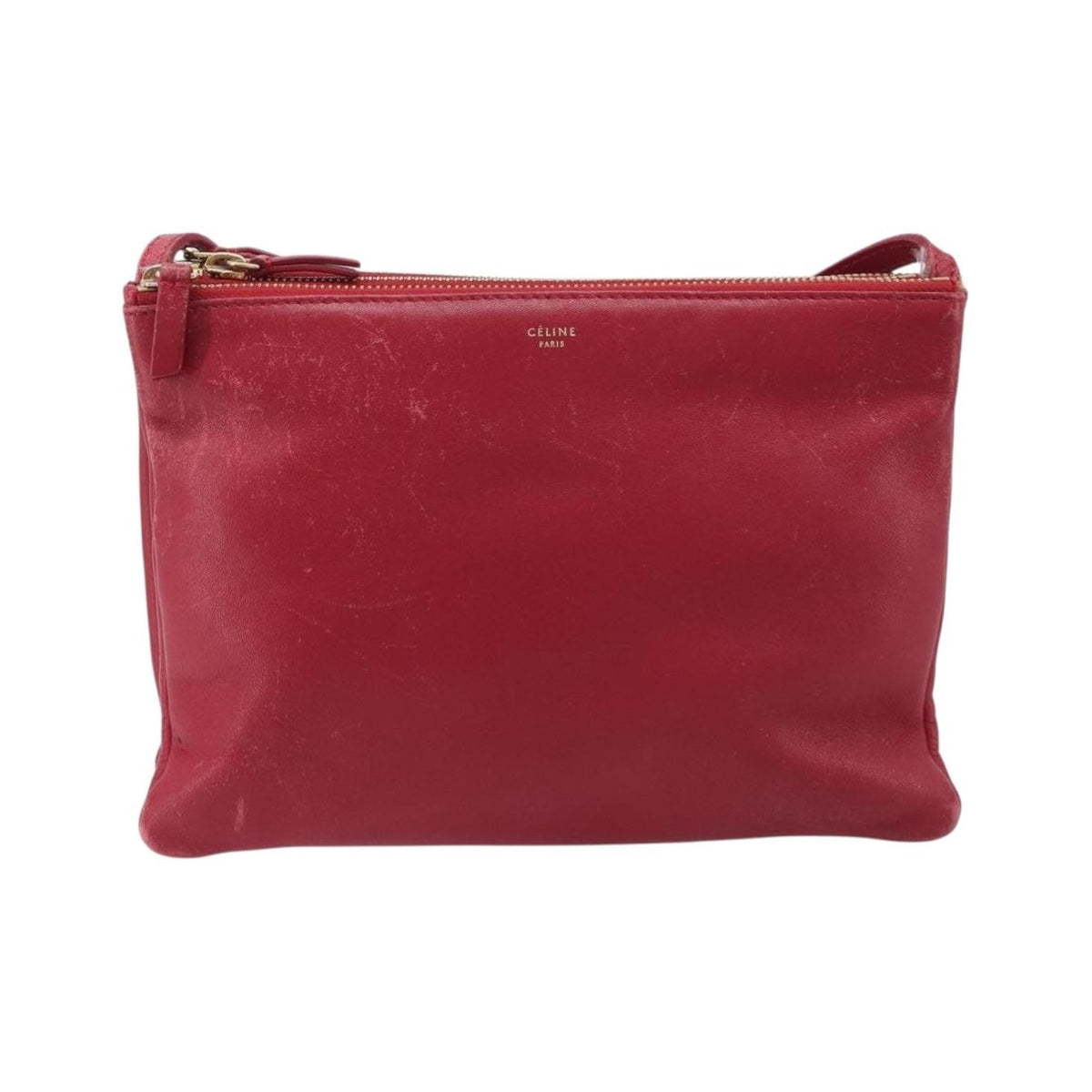 Celine Trio Leather, Red, Leather, Crossbody Bag