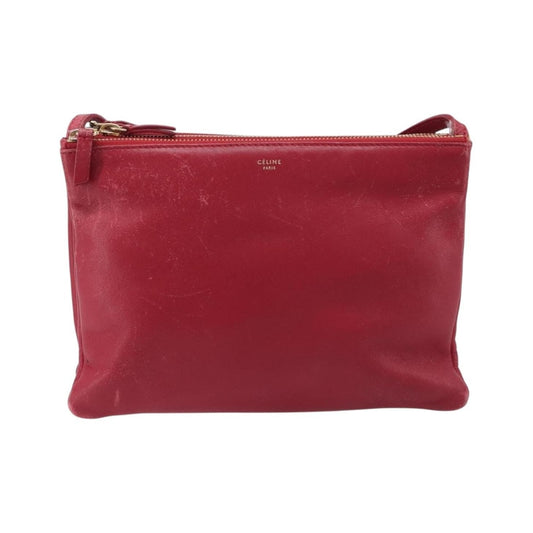 Celine Trio Leather, Red, Leather, Crossbody Bag