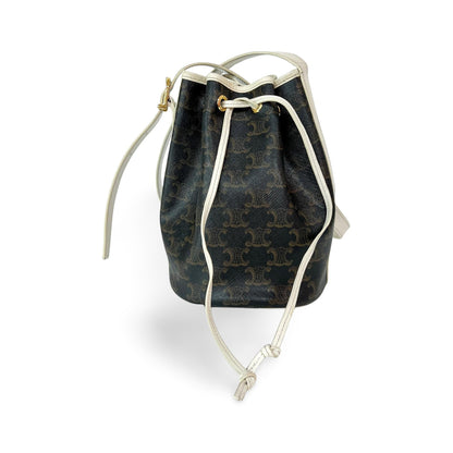 Celine Triomphe Drawstring Bucket Leather, Brown, Canvas, Handbag