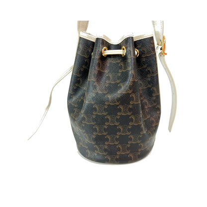 Celine Triomphe Drawstring Bucket Leather, Brown, Canvas, Handbag