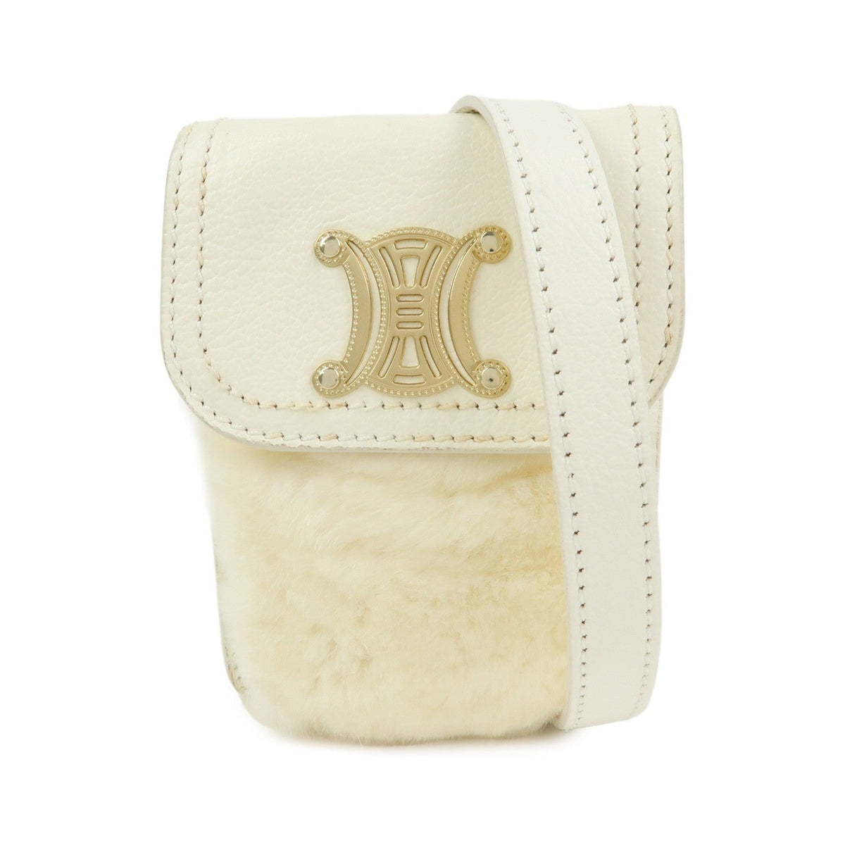 Celine Triomphe Leather, Beige, Leather, Shoulder Bag
