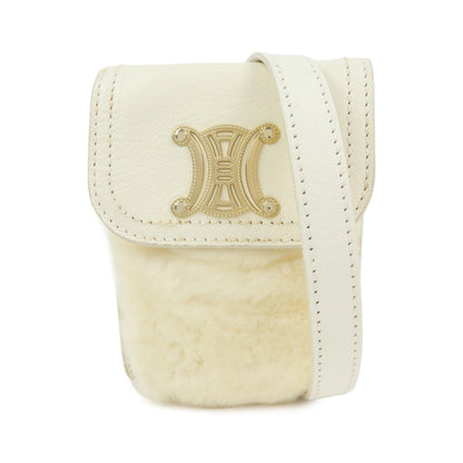 Celine Triomphe Leather, Beige, Leather, Shoulder Bag