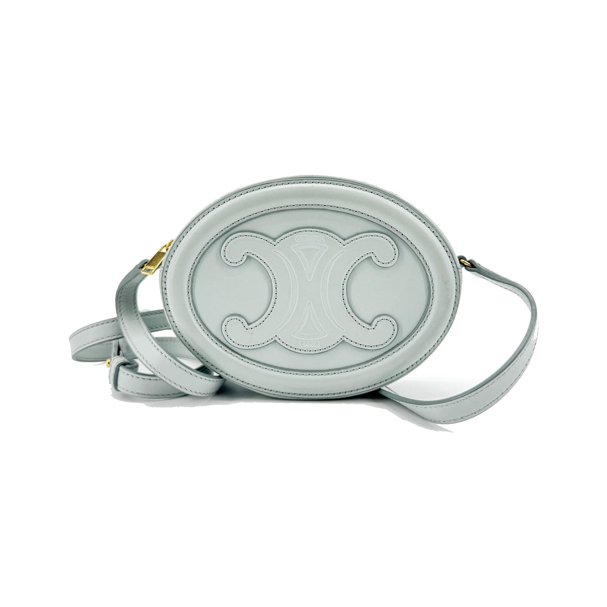 Celine Triomphe Oval Leather, Blue, Leather, Crossbody Bag