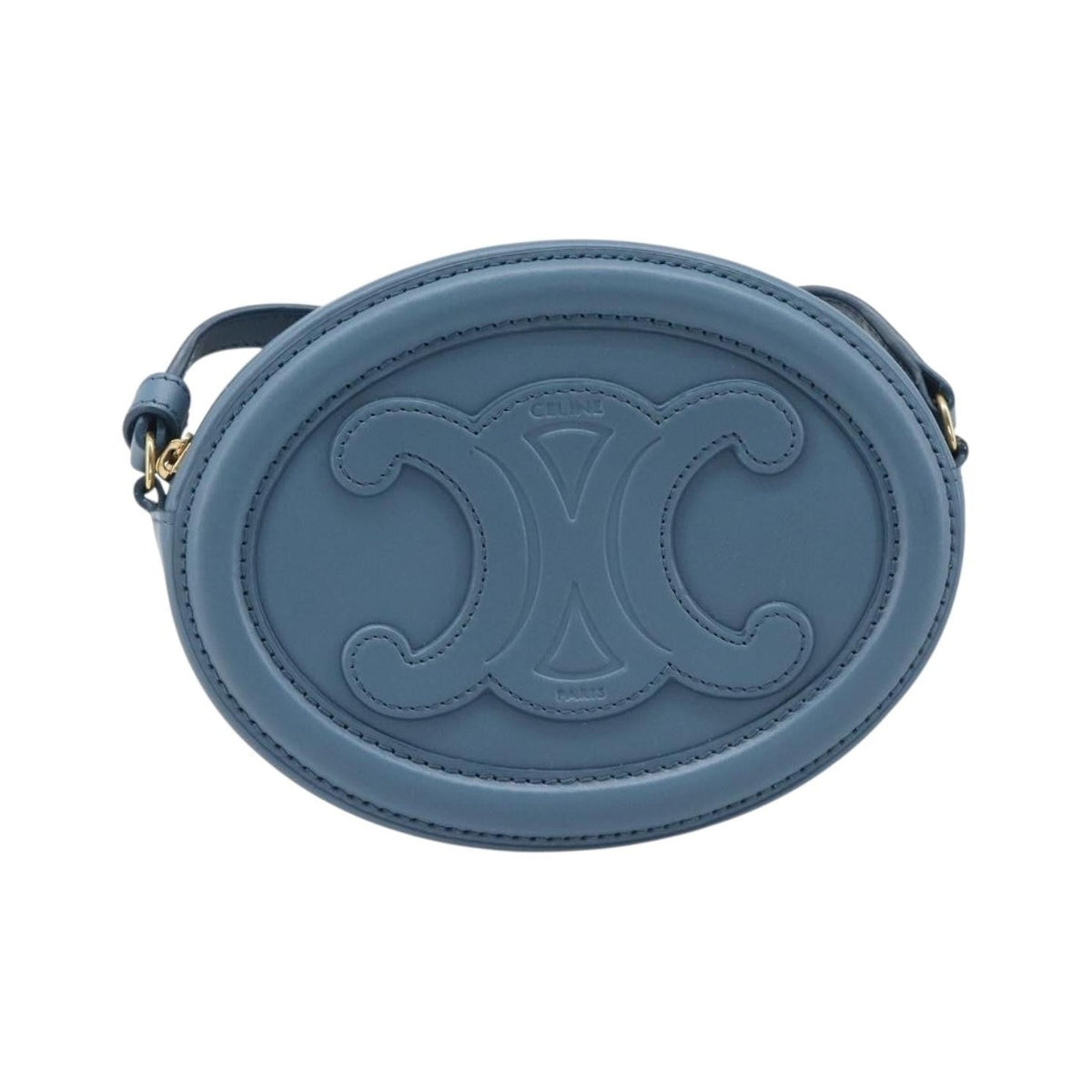 Celine Triomphe Oval Leather, Blue, Leather, Crossbody Bag