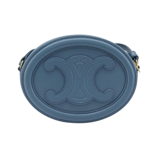 Celine Triomphe Oval Leather, Blue, Leather, Crossbody Bag