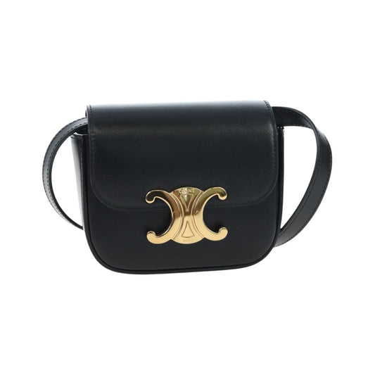 Celine Triomphe Smooth Calfskin, Black, Leather, Shoulder Bag