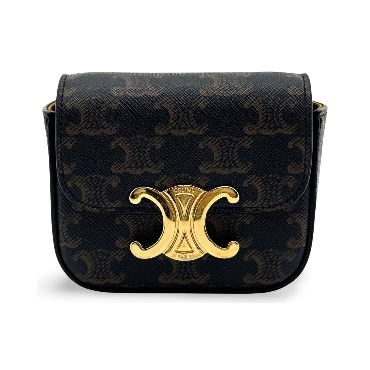 Celine Triomphe Triomphe Coated Canvas, Black, Canvas, Shoulder Bag