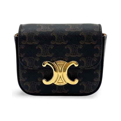 Celine Triomphe Triomphe Coated Canvas, Black, Canvas, Shoulder Bag