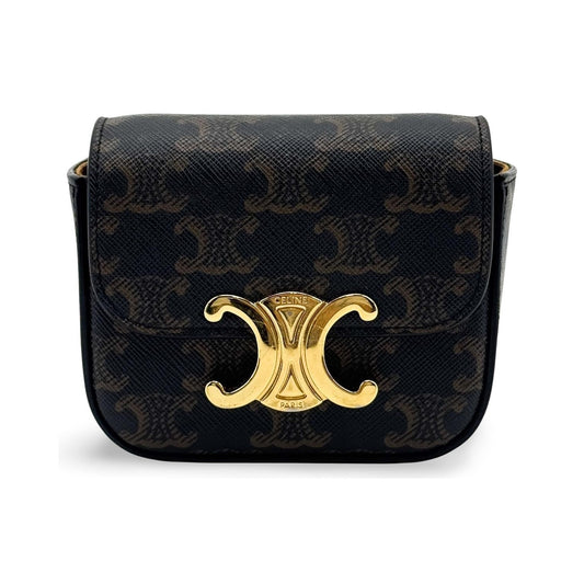 Celine Triomphe Triomphe Coated Canvas, Black, Canvas, Shoulder Bag