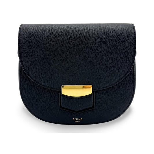 Celine Trotteur Calfskin, Black, Leather, Crossbody Bag
