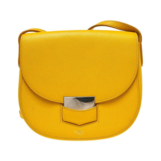 Celine Trotteur Grainy Leather, Yellow, Leather, Crossbody Bag