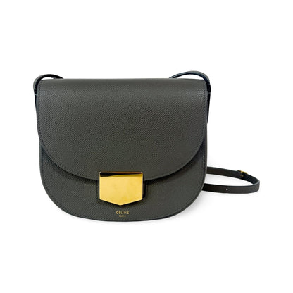 Celine Trotteur Grainy Leather, Gray, Leather, Crossbody Bag