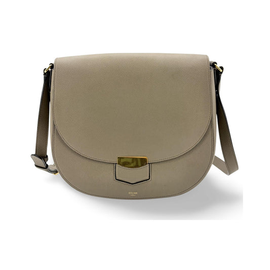 Celine Trotteur Grainy Leather, Beige, Calfskin, Crossbody Bag