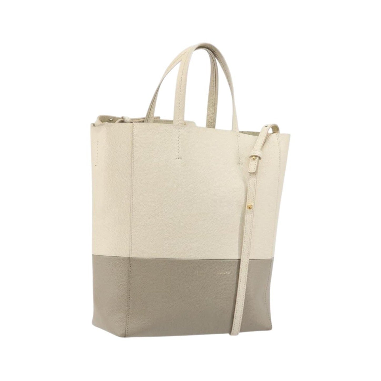 Celine Vertical Bi-Cabas Tote Leather, Beige, Leather, Tote Bag