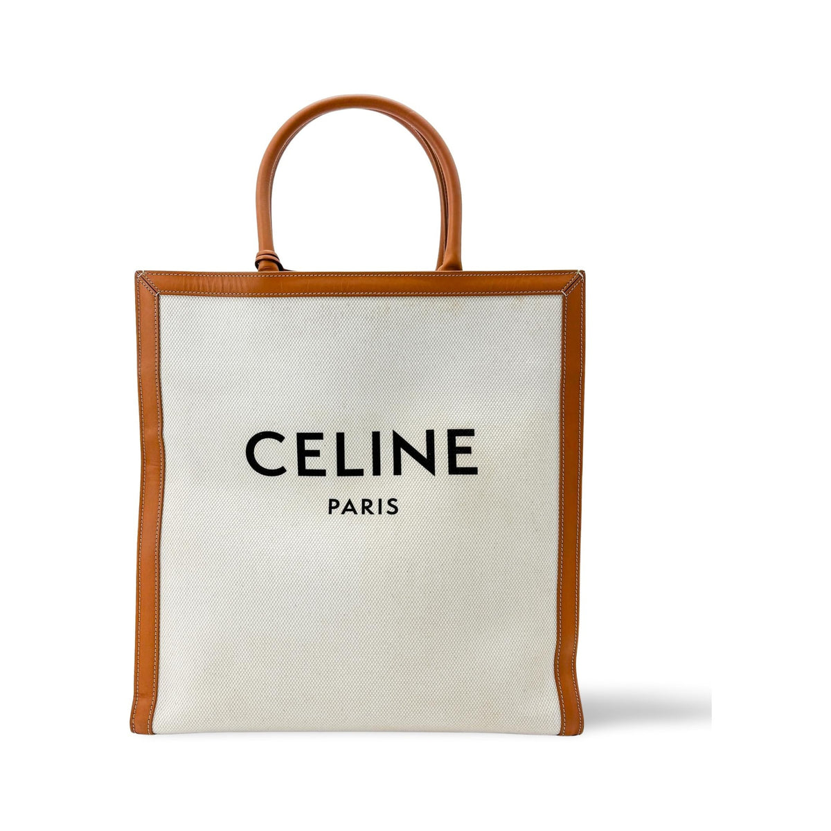 Celine Vertical Cabas Canvas with Leather, Beige, Canvas, Tote Bag