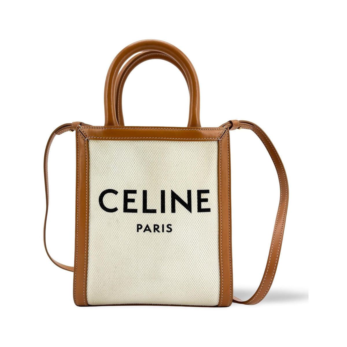 Celine Vertical Cabas Canvas with Leather, Beige, Canvas, Tote Bag