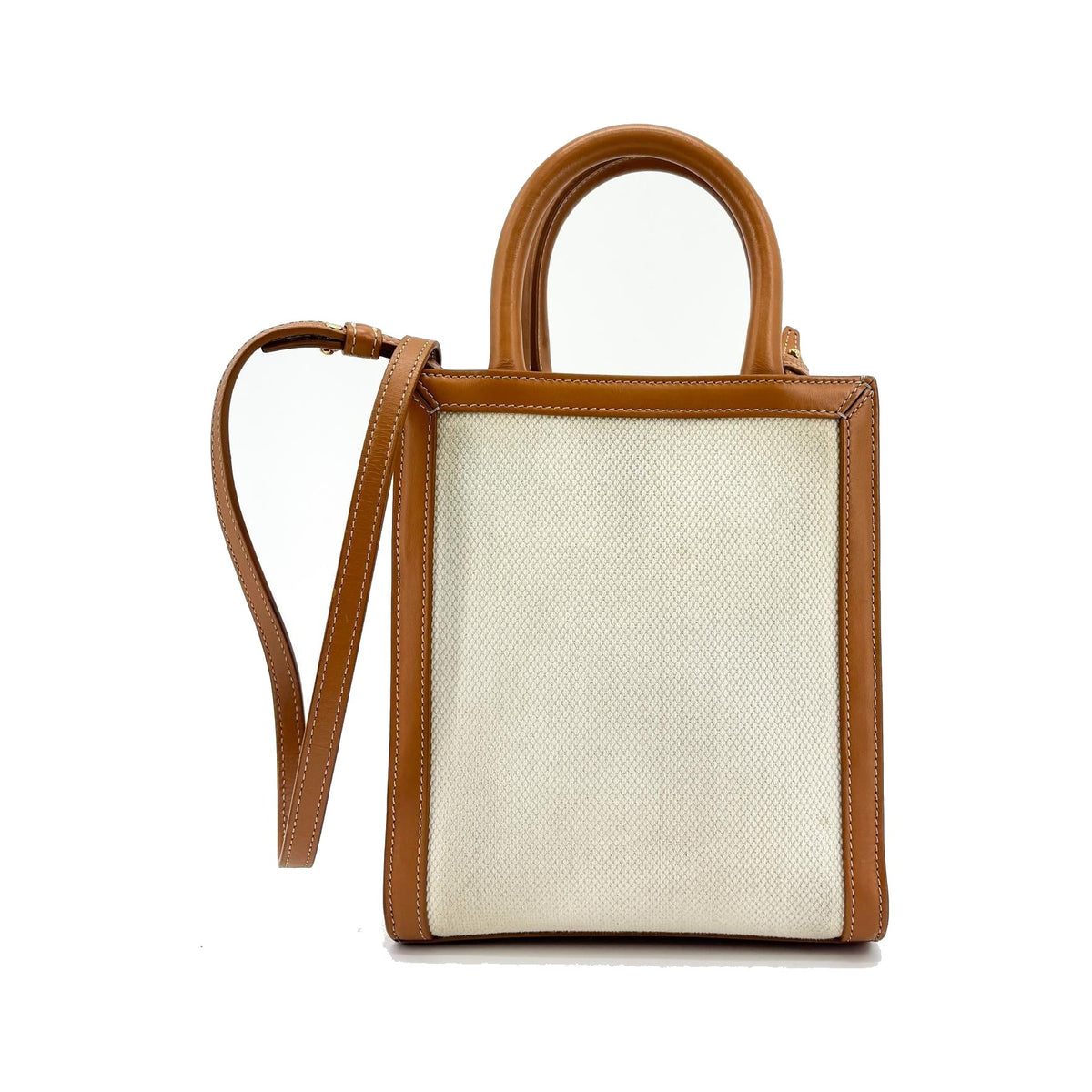 Celine Vertical Cabas Canvas with Leather, Beige, Canvas, Tote Bag