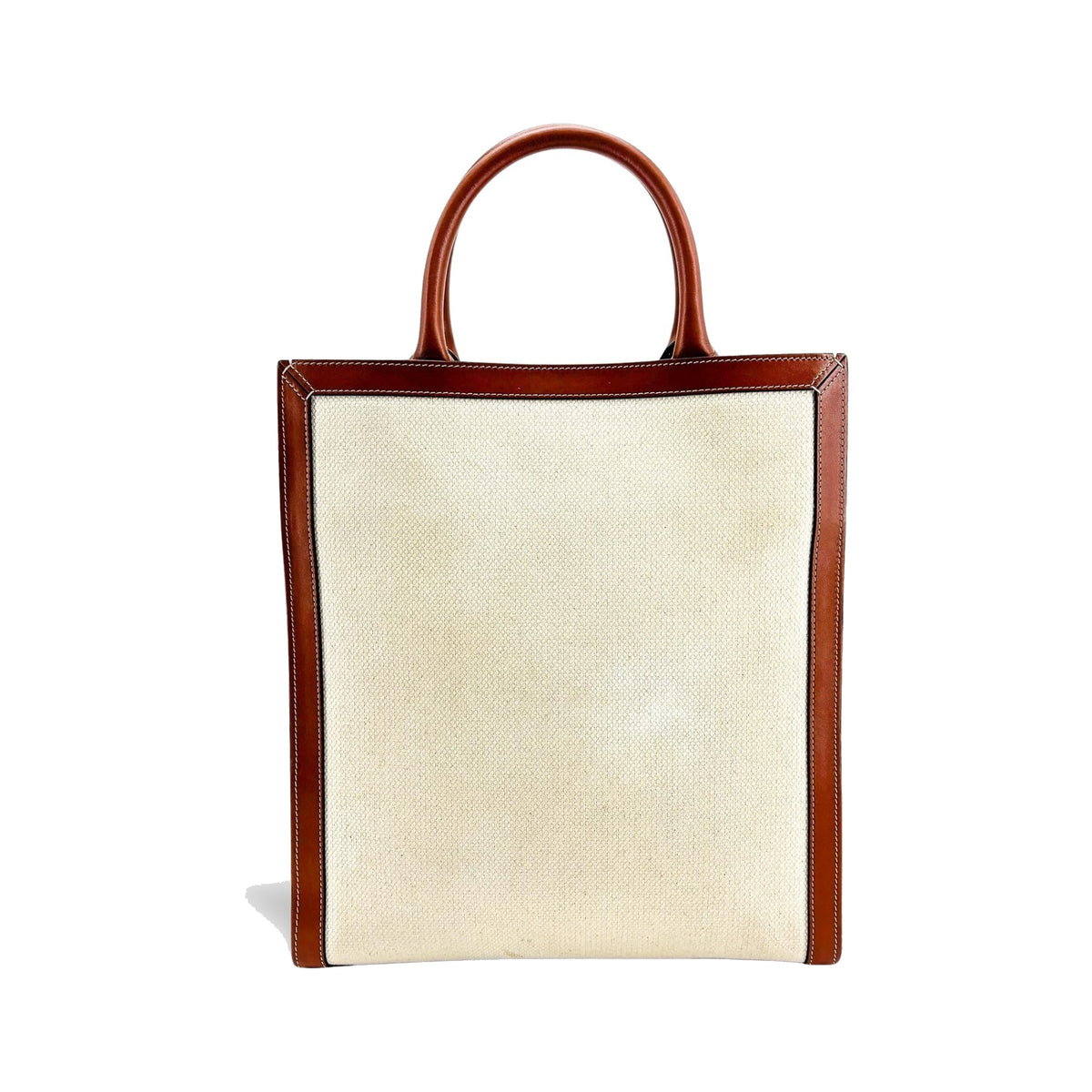 Celine Vertical Cabas Canvas with Leather, White, Canvas, Tote Bag