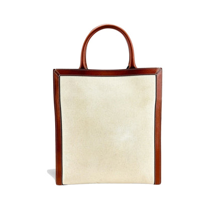 Celine Vertical Cabas Canvas with Leather, White, Canvas, Tote Bag
