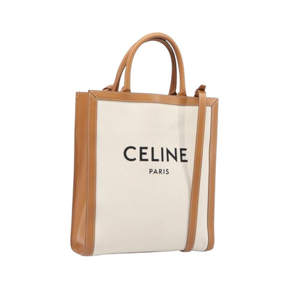 Celine Vertical Cabas Canvas with Leather, Beige, Canvas, Tote Bag
