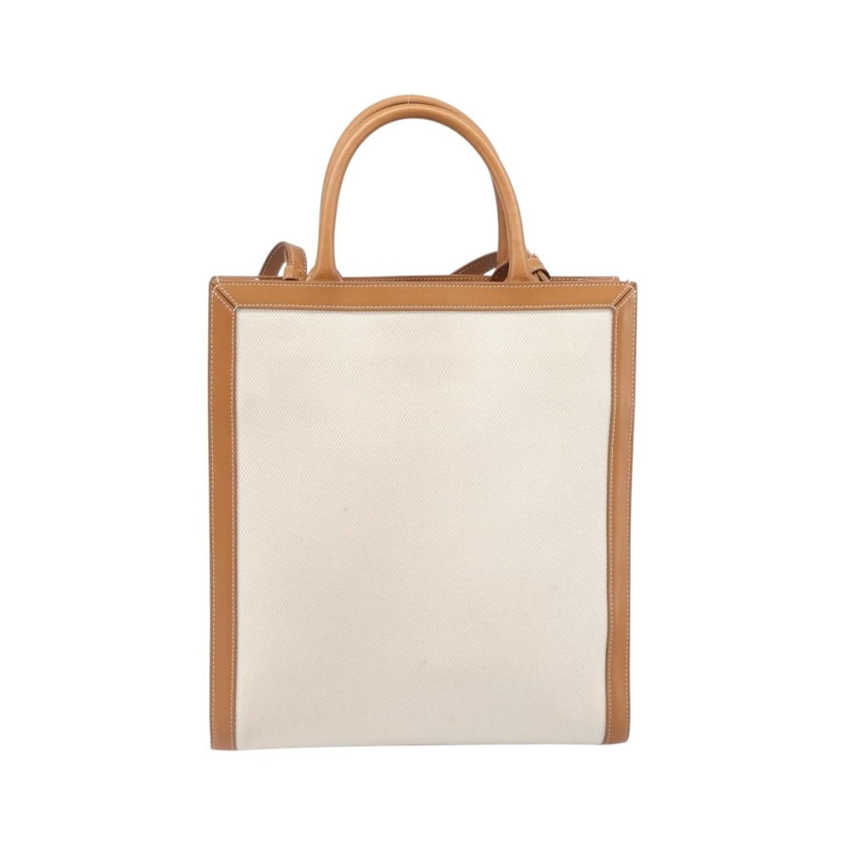 Celine Vertical Cabas Canvas with Leather, Beige, Canvas, Tote Bag