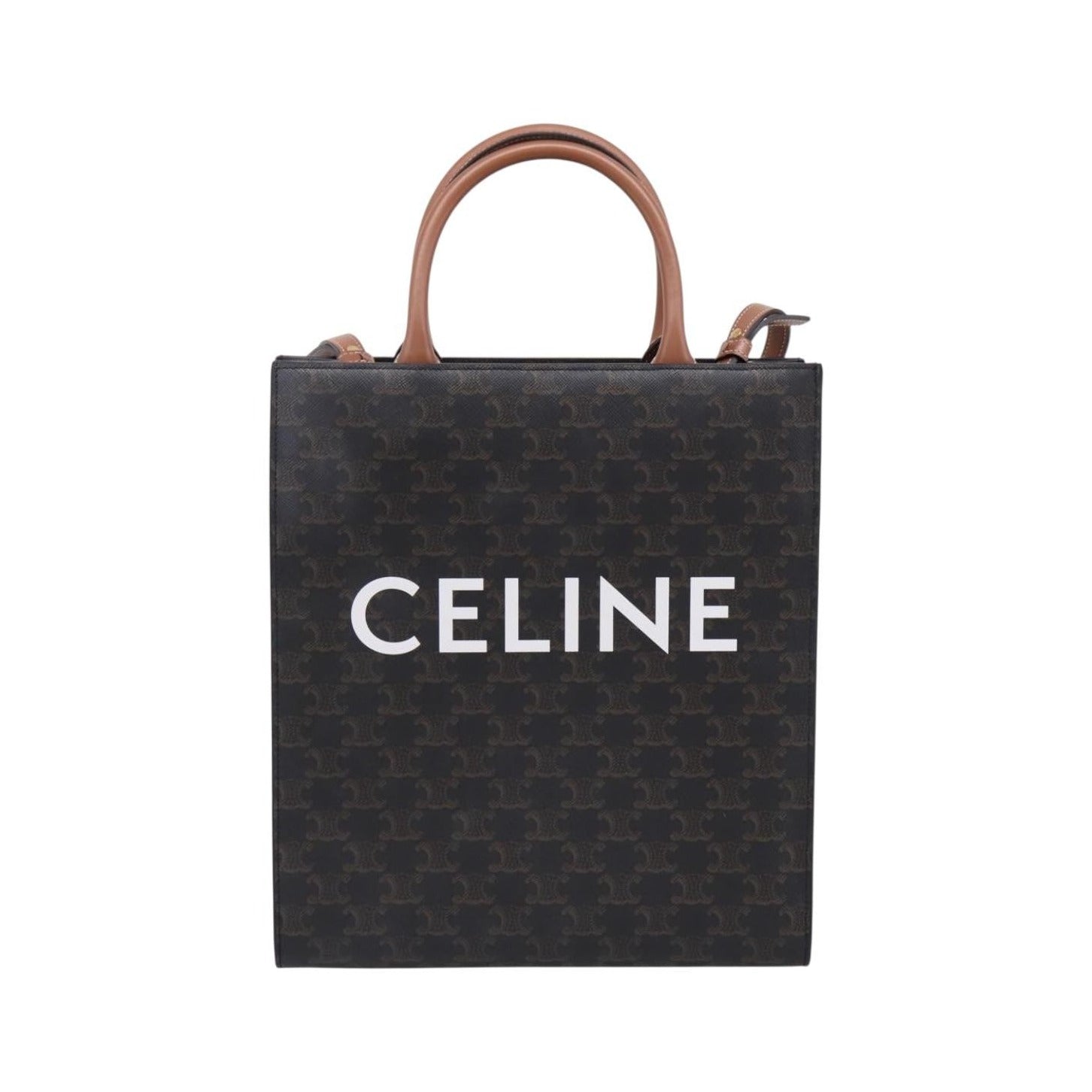 Celine Vertical Cabas Tote Triomphe Coated Canvas, Brown, Canvas, Tote Bag