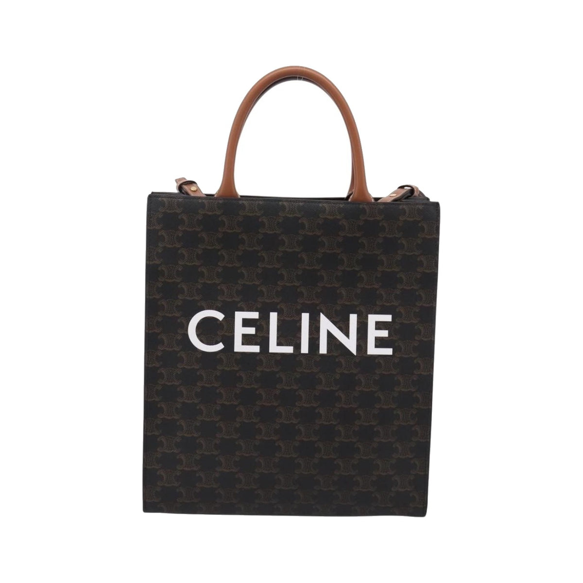 Celine Vertical Cabas Triomphe Coated Canvas, Brown, Canvas, Tote Bag