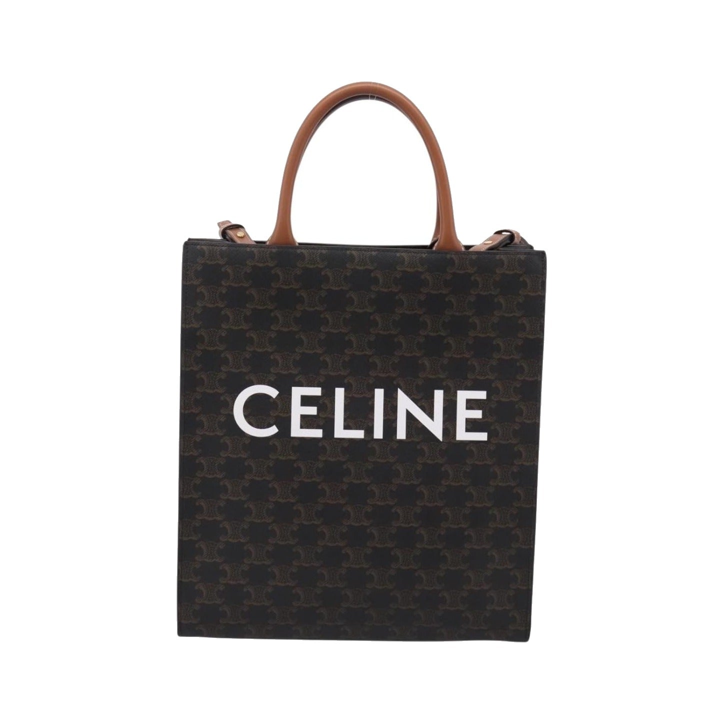 Celine Vertical Cabas Triomphe Coated Canvas, Brown, Canvas, Tote Bag