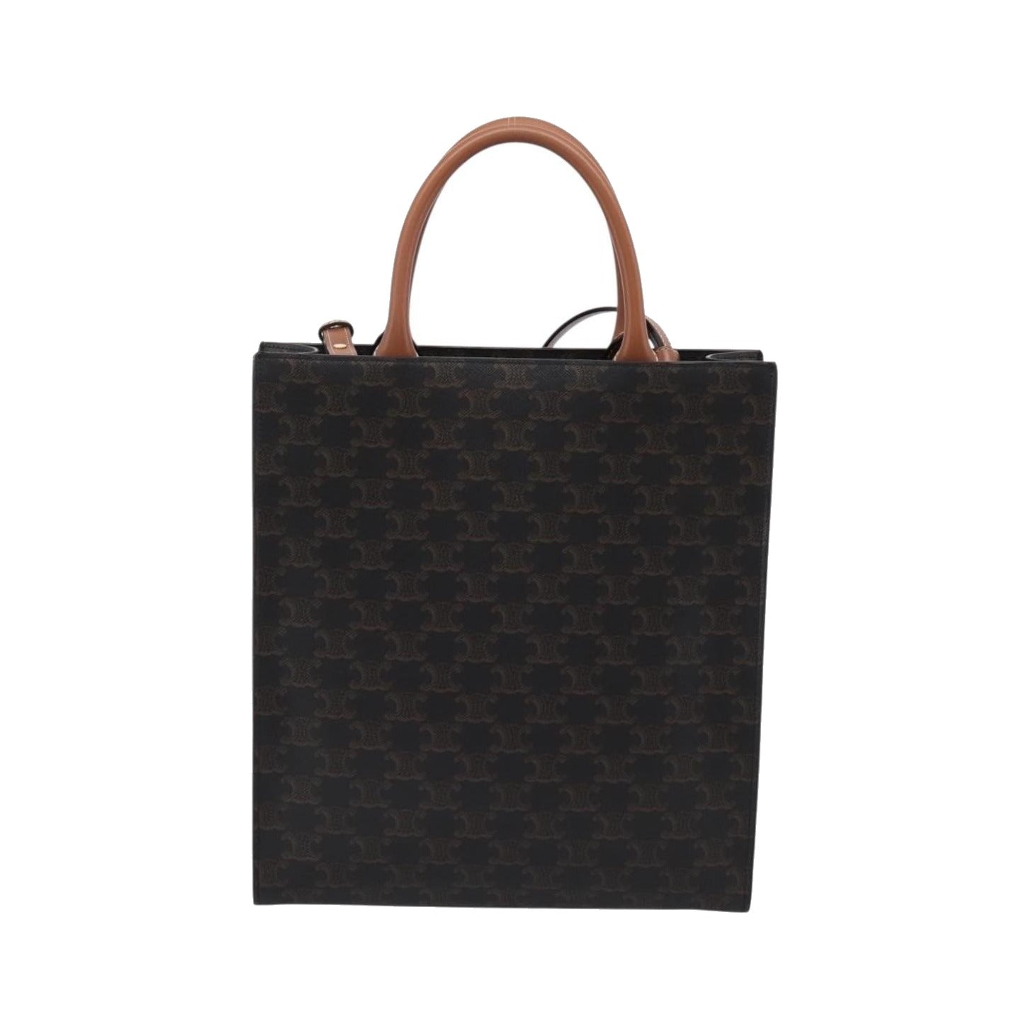 Celine Vertical Cabas Triomphe Coated Canvas, Brown, Canvas, Tote Bag