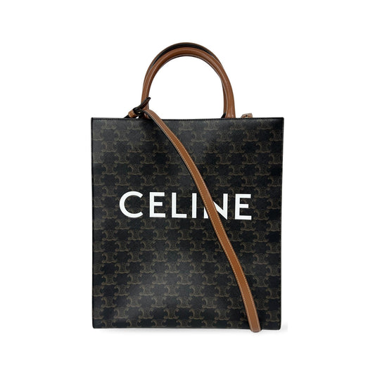 Celine Vertical Cabas Triomphe Coated Canvas, Brown, Canvas, Tote Bag