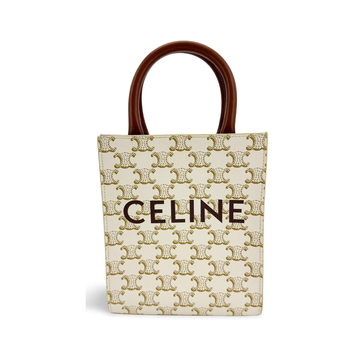Celine Vertical Cabas Triomphe Coated Canvas, White, Canvas, Tote Bag