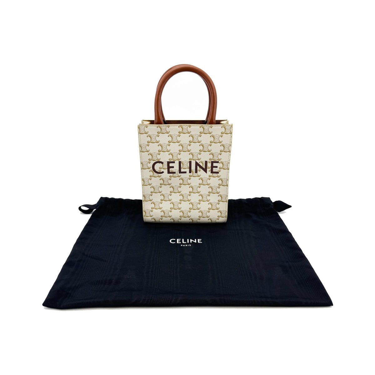 Celine Vertical Cabas Triomphe Coated Canvas, White, Canvas, Tote Bag