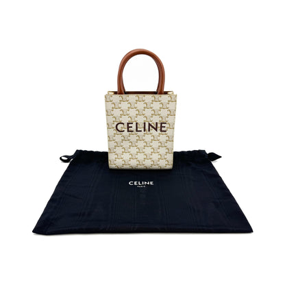 Celine Vertical Cabas Triomphe Coated Canvas, White, Canvas, Tote Bag