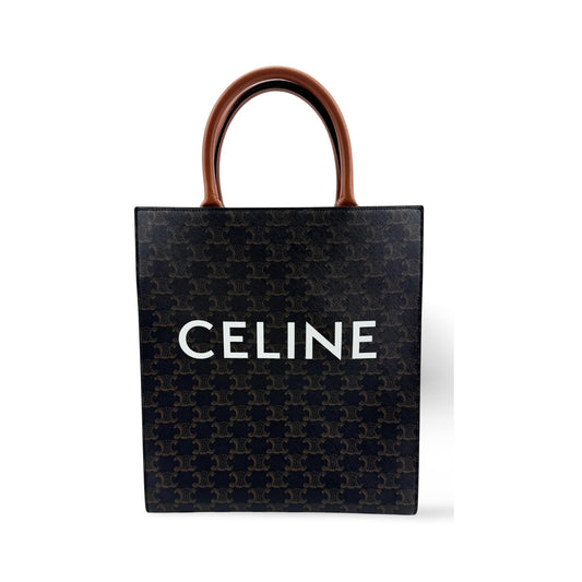 Celine Vertical Cabas Triomphe Coated Canvas, Black, Canvas, Tote Bag