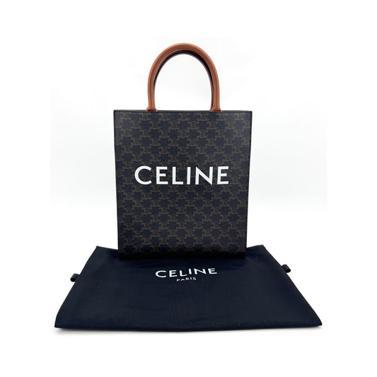 Celine Vertical Cabas Triomphe Coated Canvas, Black, Canvas, Tote Bag