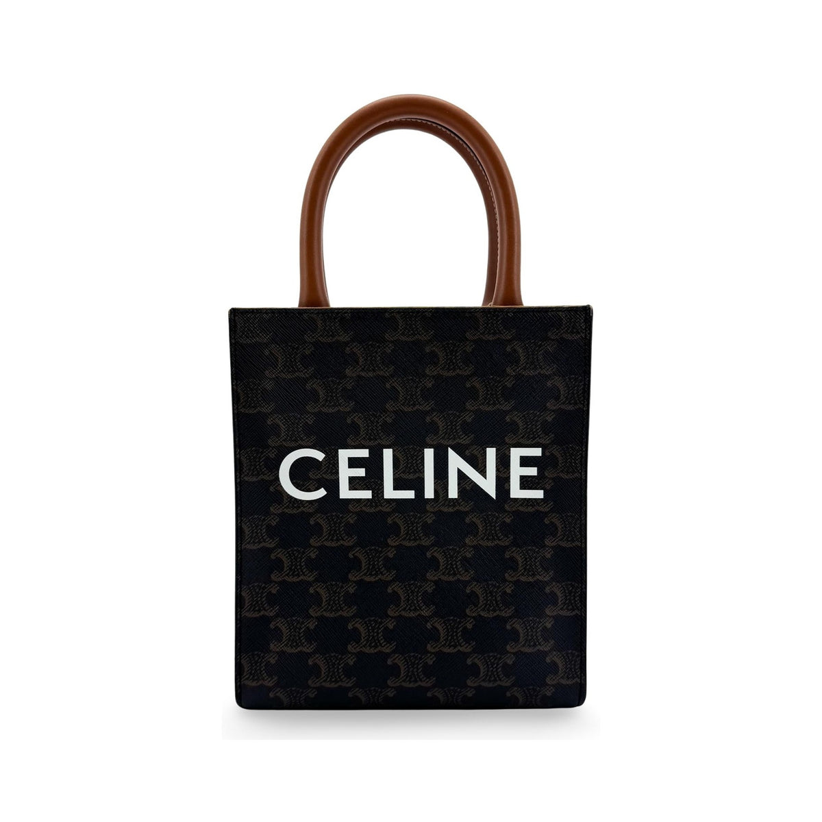 Celine Vertical Cabas Triomphe Coated Canvas, Black, Canvas, Tote Bag