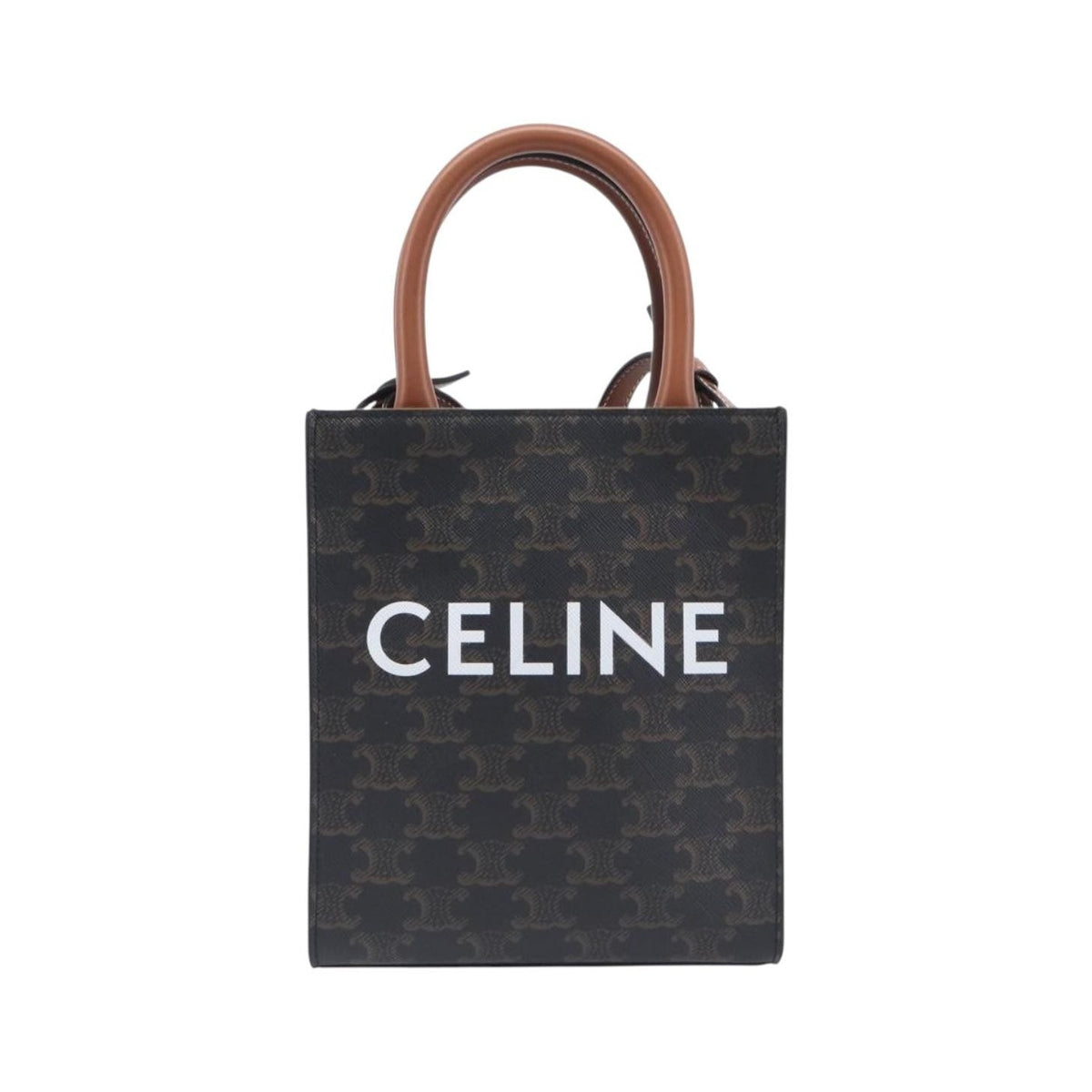 Celine Vertical Cabas Triomphe Coated Canvas, Black, Canvas, Tote Bag