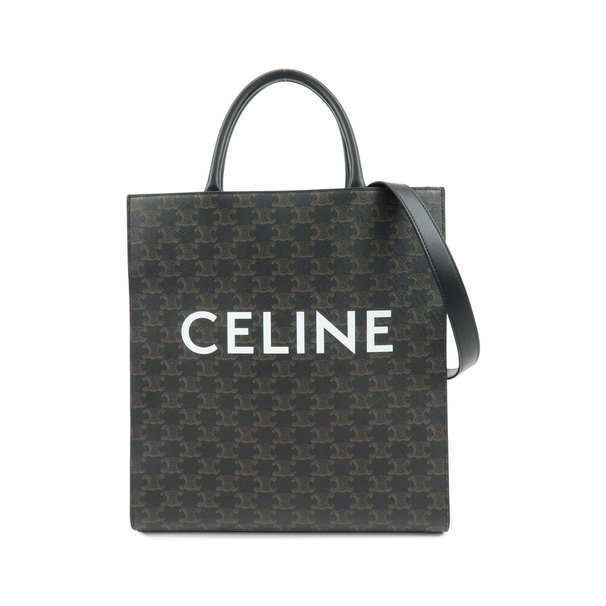 Celine Vertical Cabas Triomphe Coated Canvas, Brown, Canvas, Tote Bag
