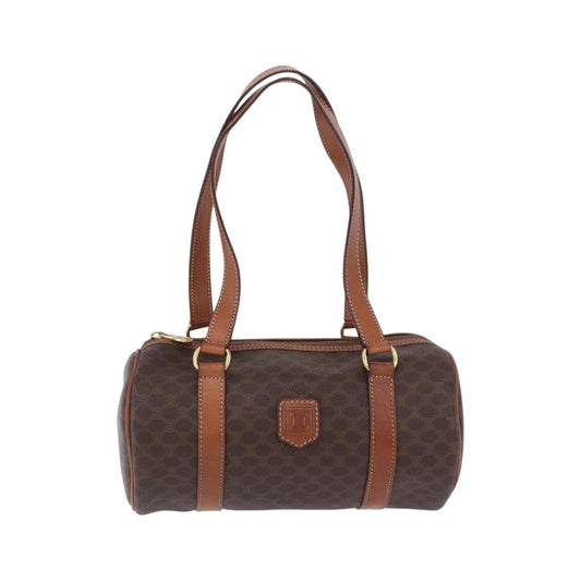 Celine Vintage Barrel Macadam Canvas & Leather, Brown, PVC, Handbag