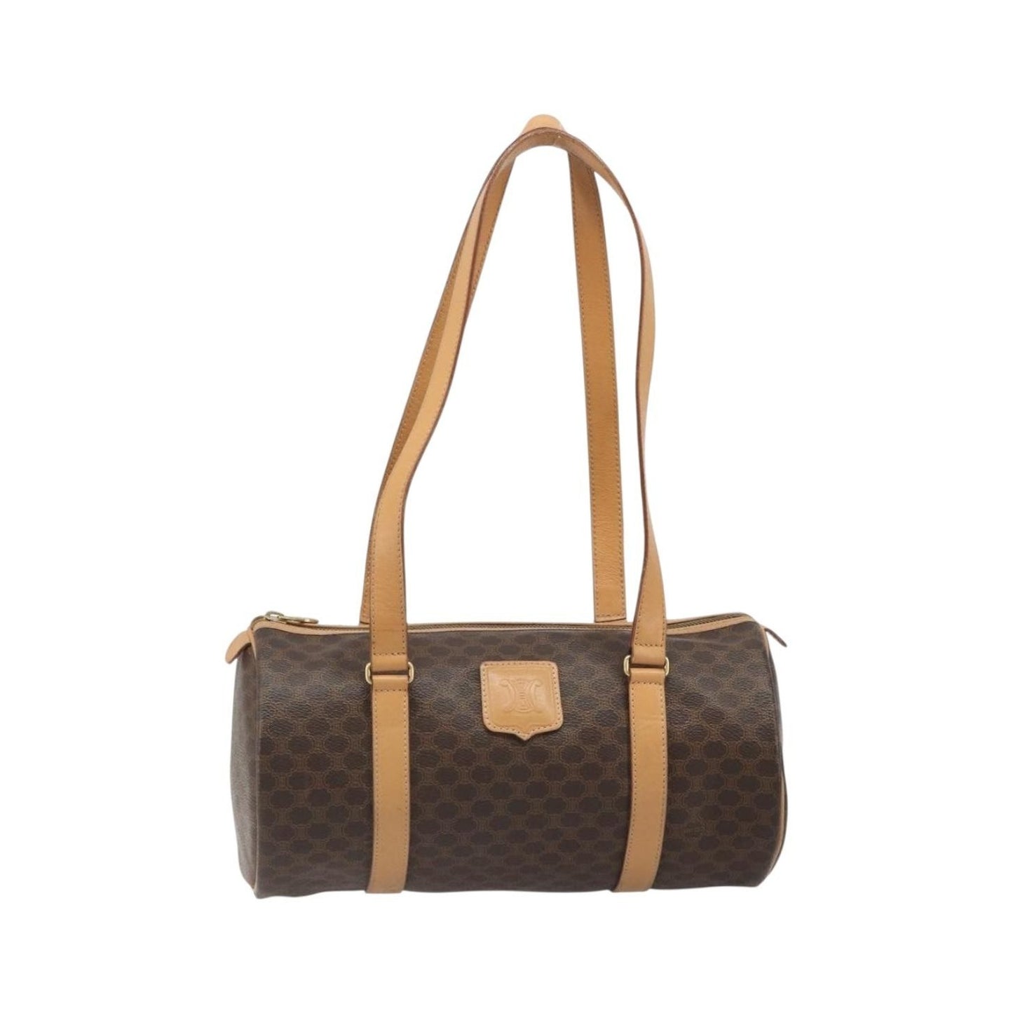 Celine Vintage Barrel Macadam Canvas & Leather, Brown, PVC, Handbag